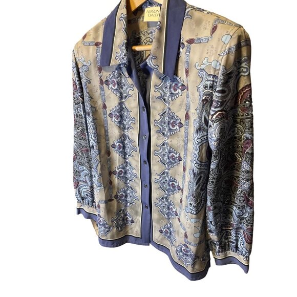 Vintage Allison Daley Long Sleeve Button Up Decorative Print Blouse SZ 10 - Picture 3 of 7